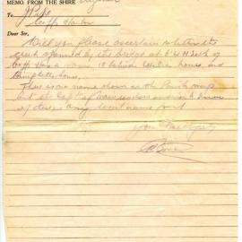 Four memos from Dorrigo Shire Council Engineer to Ganger, January - September 1937