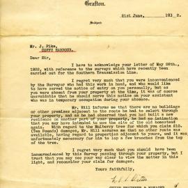 Letter regarding survey work on the Pike property, 21 June 1932