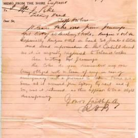 Memos from Dorrigo Shire Council Engineer to Ganger, 8 August 1932