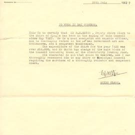 Letter of Recommendation for R. E. Smith, 26 July 1929