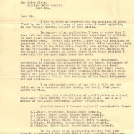 R. E. Smith's Shire Clerk application letter, 7 November 1935