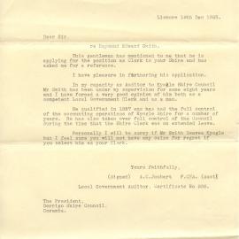 Letter of recommendation for R. E. Smith, 18 December 1935