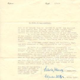 Letter of recommendation for R. E. Smith, 5 September 1936