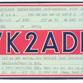 Jack Gerard's QSL Card, 1959 and Tasma Theatre programme, 1953