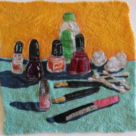 Still Life with Nail Polish, Emery Board and Cotton Balls
