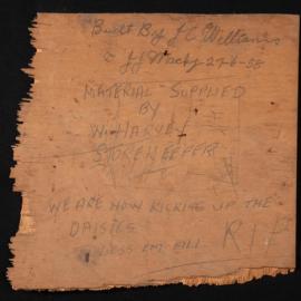 Board with builders' messages, Forestry Building, 1958