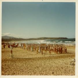 Lifesavers on parade at Park Beach, 11 April 1970