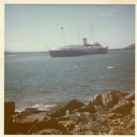 Her Majesty's Yacht Britannia anchored at Jetty Beach, 11 April 1970