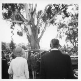 The Queen exits the car to meet the crowd, 11 April 1970