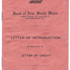 Letter of Introduction, Bank of New South Wales, 1964