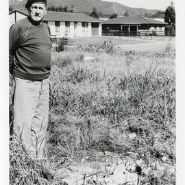 Cecil Marsh beside old burial spot on Aston's Flat, 2 August 1981