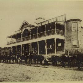 Bullock teams beside the Sea View Hotel on River Street, early 1910s