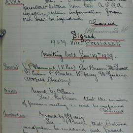 Coffs Harbour School of Arts Minute Book, 1939