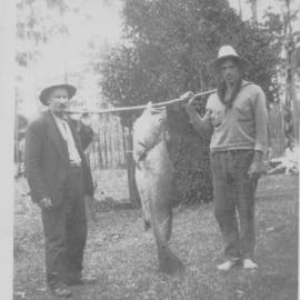 Dag Casson with son Ossie Casson fishing at Red Rock, 1950