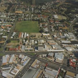 Aerial view of the McLean Street Oval in Coffs Harbour, 1990s