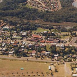 Aerial view of Coffs Harbour Hospital on Victoria Street, 1990s