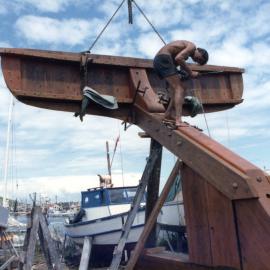 The Rainbow Warrior under construction, 1983 