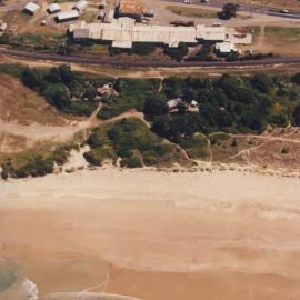 Aerial view of Pacific Plywood mill on Orlando Street near Coffs Harbour Jetty, 1990s