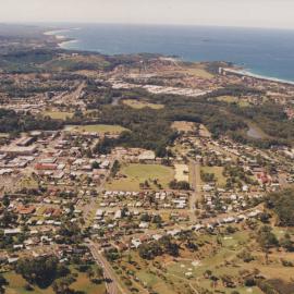 Northward-facing aerial view of Coffs Harbour, 1990s