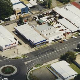 Aerial view of Earl and High Streets in Coffs Harbour, 1990s