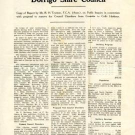 Report on Move of Council Chambers from Coramba to Coffs Harbour, 5 November 1934