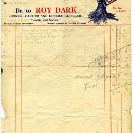 Receipt from Roy Dark grocer's, September 1934