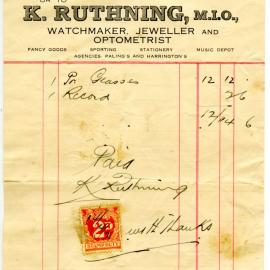 K. Ruthning receipt, 14 April 1935