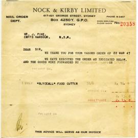 Nock & Kirby Ltd invoice, March - April 1947