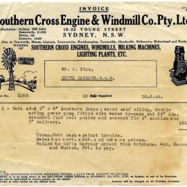 Southern Cross Engine & Windmill Co. invoice, 30 June 1948