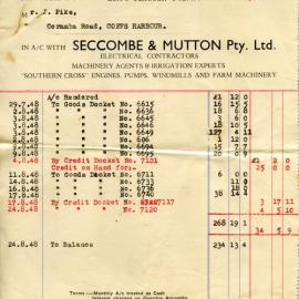 Seccombe & Mutton Pty Ltd invoice and receipt, August 1948