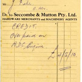 Seccombe & Mutton Pty Ltd credit note, 24 August 1948
