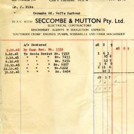 Seccombe & Mutton Pty Ltd account statement, invoices and receipt, October - November 1948
