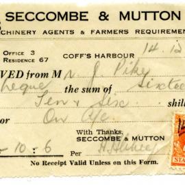 Seccombe & Mutton Pty Ltd receipt, 14 December 1948