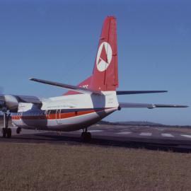 Ansett Fokker F-27 Friendship aeroplane, Coffs Harbour Airport, March 1978