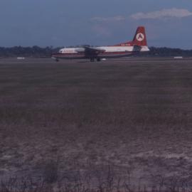 Ansett Fokker F-27 Friendship aeroplane, Coffs Harbour Airport, September 1976