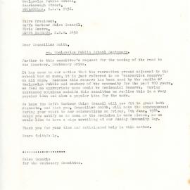 Correspondence for a proposed Centenary Drive, 1984