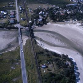 Above the road and rail bridges at Park Beach, 1965