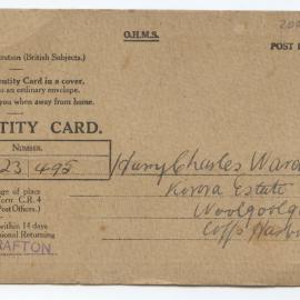 Identity Card for Harry Charles Ward