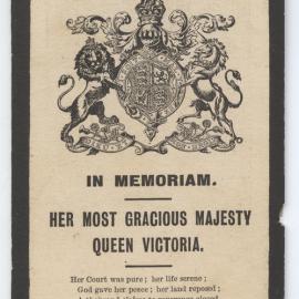 In Memoriam card for Her Most Gracious Majesty Queen Victoria