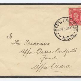 Envelope addressed to the Upper Orara Comforts' Fund