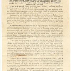 Directions of Use for Austral Nepera Gaslight Paper