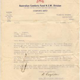 Australian Comforts Fund letter, 2 August 1944