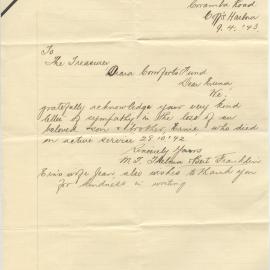 Thank You letter from the Franklin family, 9 April 1943