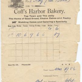 Coff's Harbor Bakery invoice, 1 December 1919