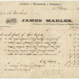 James Marles invoice, 31 May 1894