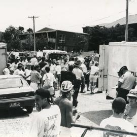 Police presence at an Emerald Beach rally, 26 November 1991