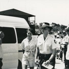 An arrest at an Emerald Beach rally, 26 November 1991