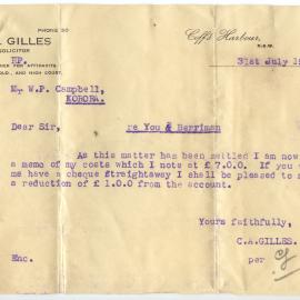Letter and Invoice, 31 July 1933