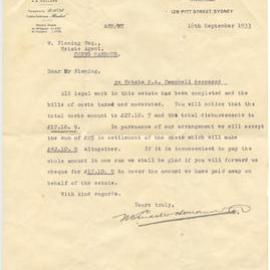 Letter and Invoice, 18 September 1933