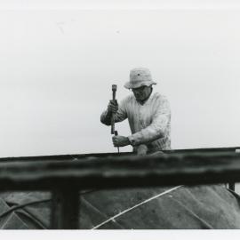 Dismantling the original optic at Smoky Cape Lighthouse, 1977